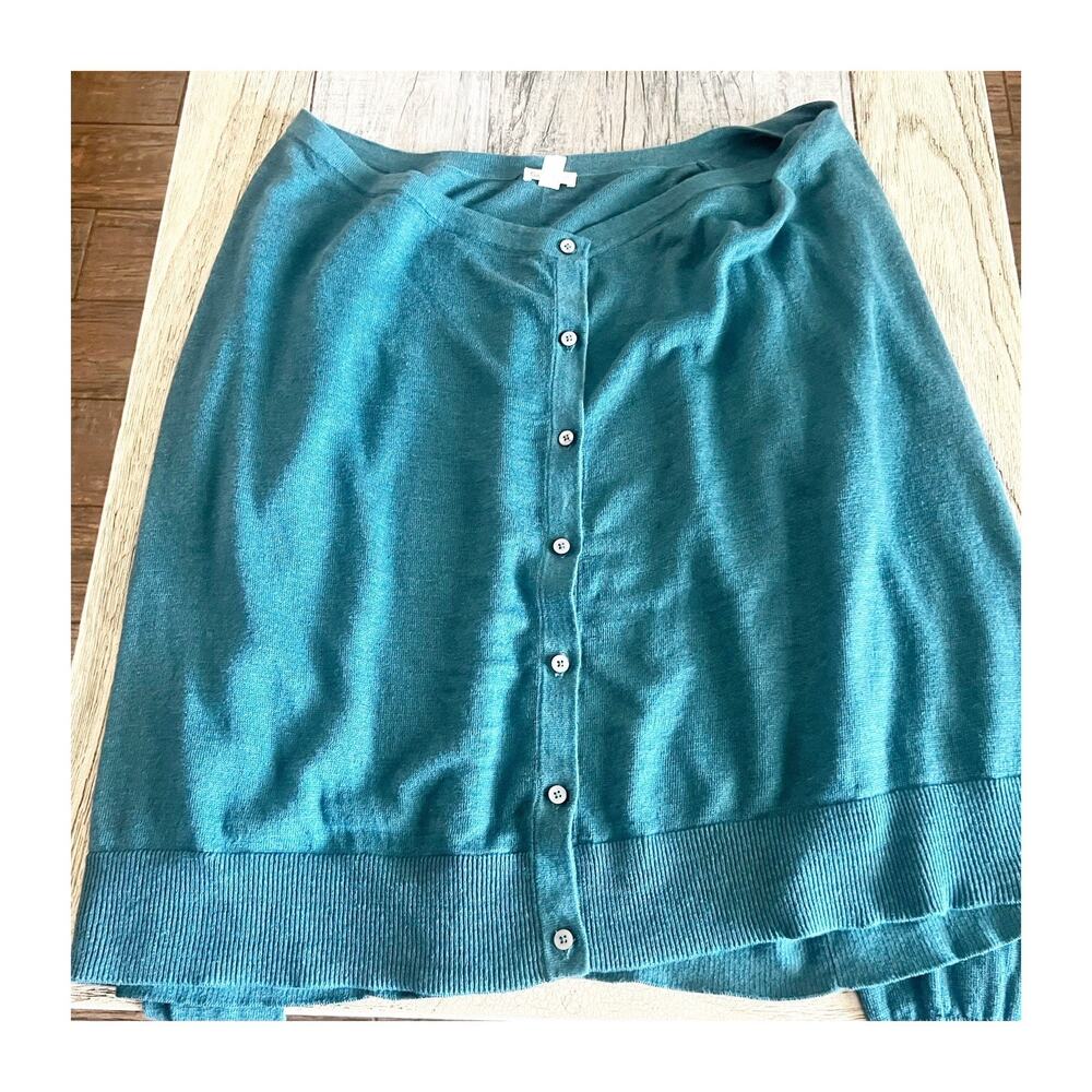 Garnet Hill Easy Linen Drape Front Cardigan Sweater Size Large Teal Blue - Picture 11 of 11